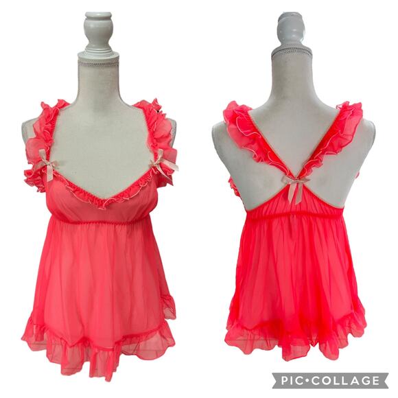 Victoria's Secret Other - Victorias Secret Y2K Pink Ruffle Lingerie Babydoll Slip Top Size Medium Coquette